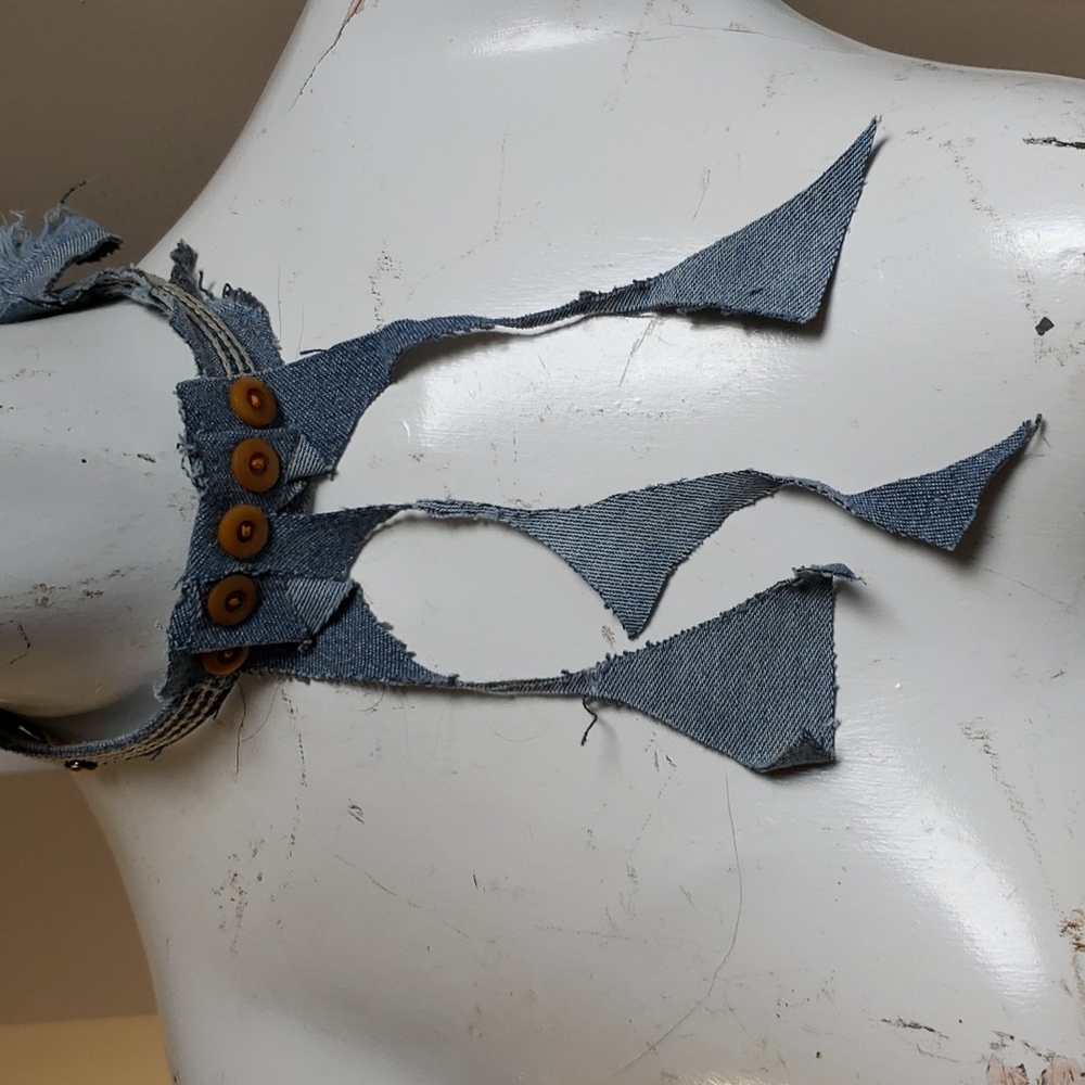 Denim choker with antique buttons.